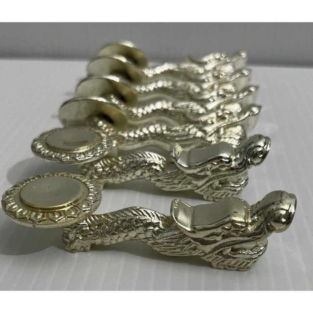 Vintage Dragon Chopstick Rests Set of 6 Gold Tone Asian Table Decor